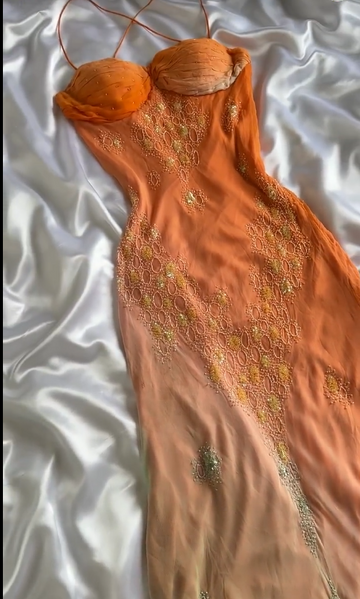 Niulatu Gradient Orange Spaghetti Straps Chiffon Lace Sheath Prom Dresses Elegant Evening Dress Gowns HZ1026